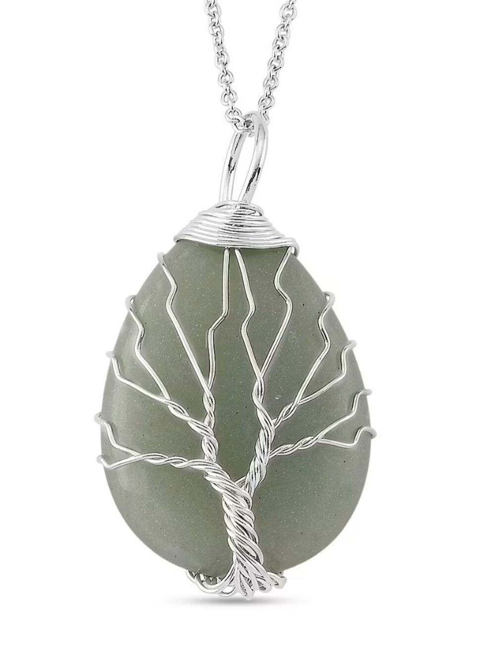 Green Aventurine 48.00 ctw Pendant in Silvertone & Stainless Steel 20 in Chain